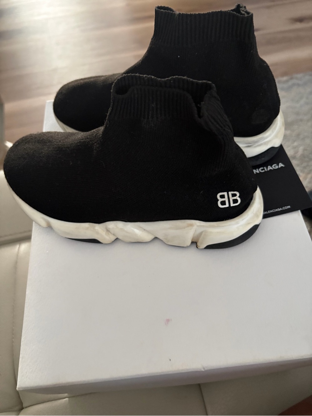 Balenciaga Kids Black Knit Sock Sneakers with White Sole